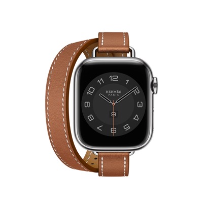 Apple Watch Hermes Series 8 41mm Silver Stainless Steel Case with Gold Attelage Double Tour (MNN13 + MKG13)