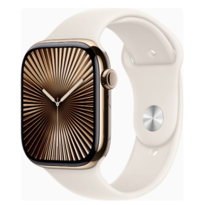 Apple Watch Series 10 GPS + Cellular 46mm Gold Titanium Case w. Starlight Sport Band - S/M (MWYX3)