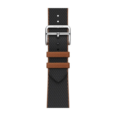 Apple Watch Hermes Series 9 GPS + Cellular, 41mm Silver Stainless Steel Case with Noir/Gold Twill Jump Single Tour (MRQ43 + MTHE3)