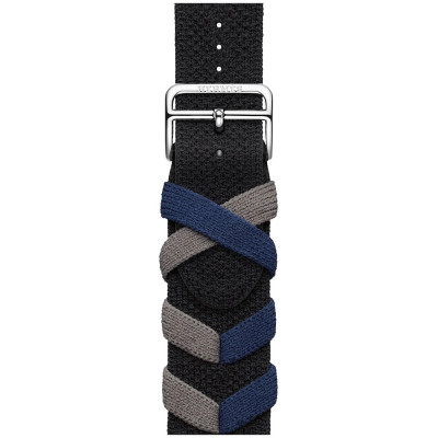 Apple Watch Hermes Series 9 GPS + Cellular, 45mm Silver Stainless Steel Case with Noir Bridon Single Tour (MRQP3 + MTHQ3)