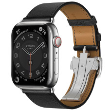 Apple Watch Hermes Series 9 GPS + Cellular, 45mm Silver Stainless Steel Case with Noir Deployment Buckle (MRQP3 + H078782CJ89)