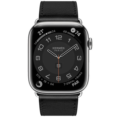 Apple Watch Hermes Series 9 GPS + Cellular, 45mm Silver Stainless Steel Case with Noir Deployment Buckle (MRQP3 + H078782CJ89)