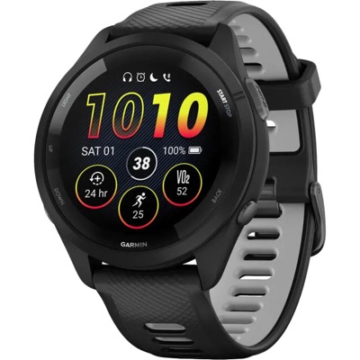 Garmin Forerunner 265 Black Bezel and Case w. Black/Powder Gray Silicone Band (010-02810-00/10/50)