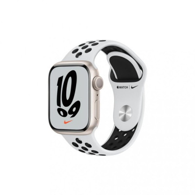 Apple Watch Nike Series 7 GPS 41mm Starlight Aluminum Case w. Pure Platinum/Black Nike Sport Band (MKN33)