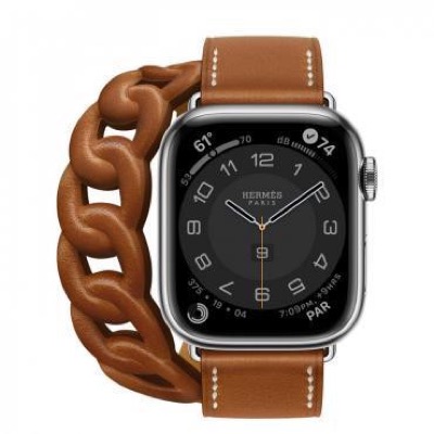 Apple Watch Hermes Series 7 LTE 41mm Silver S. Steel Case w. Fauve Leather D. Tour (MKLK3+MKFV3)