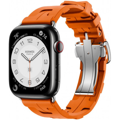 Apple Watch Hermes Series 9 GPS + Cellular 45mm Space Black Stainless Steel Case with Orange Kilim Single Tour (MRQQ3+MTJ03)