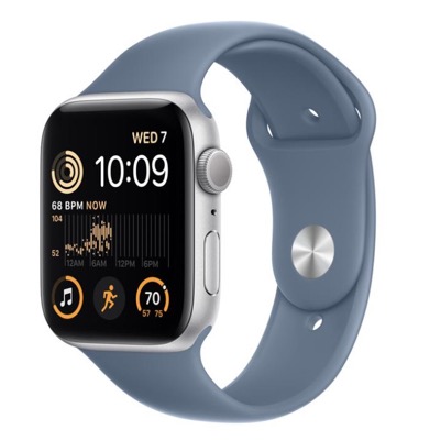 Apple Watch SE 2 GPS 44mm Silver Aluminum Case with White Sport Band M/L (MNTJ3)