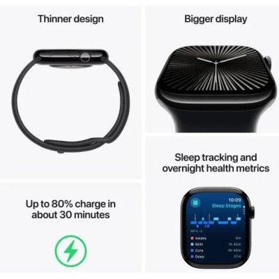 Apple Watch Series 10 GPS 46mm Jet Black Aluminum Case w. Ink Sport Loop (MWWR3)