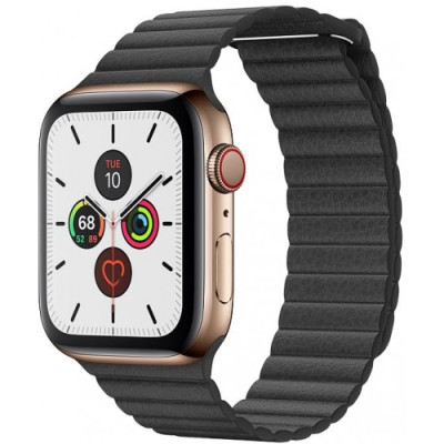 Apple Watch Series 5 LTE 44mm Gold Steel with Black Leather Loop (MWQN2)