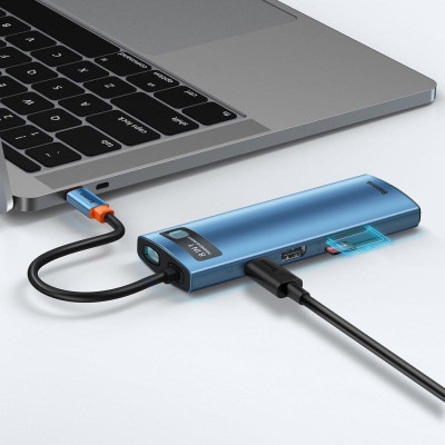 Baseus Metal Gleam Series 8-in-1 Multifunctional Type-C HUB Blue (WKWG000103)