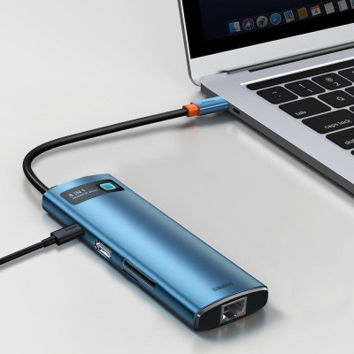Baseus Metal Gleam Series 8-in-1 Multifunctional Type-C HUB Blue (WKWG000103)