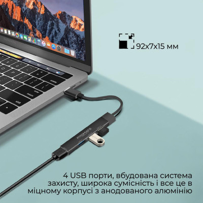 Promate 4-in-1 Multi-Port USB-C Data Hub Black (litehub-4.black)