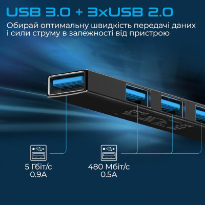 Promate 4-in-1 Multi-Port USB-C Data Hub Black (litehub-4.black)