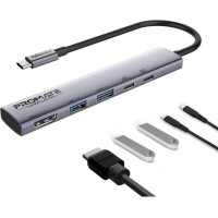 Promate LinkHub-5x USB Type-C 5 in 1 Grey