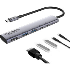 Promate LinkHub-5x USB Type-C 5 in 1 Grey