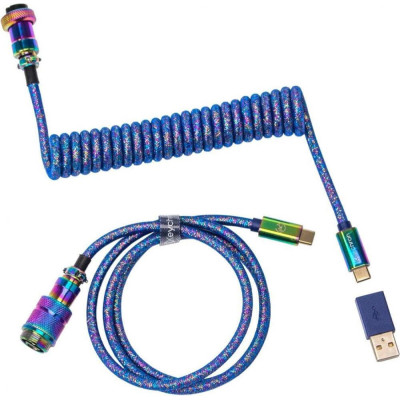 Keychron Premium Coiled Aviator Cable Straight Type-A/Type-C Rainbow Palted Blue (CAB6_KEYCHRON)