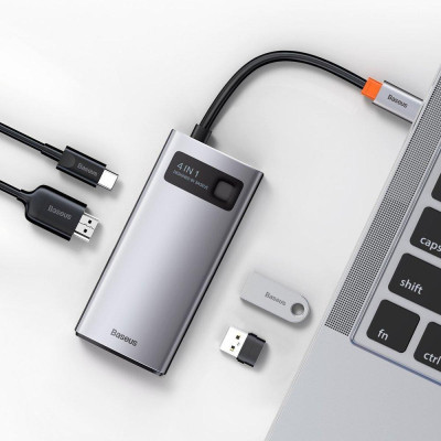 Baseus Metal Gleam Series 4-in-1 Multifunctional Type-C HUB Docking Station Space Gray (CAHUB-CY0G)