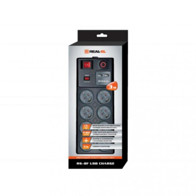REAL-EL RS-8F USB CHARGE 3M, BLACK (EL122300004)