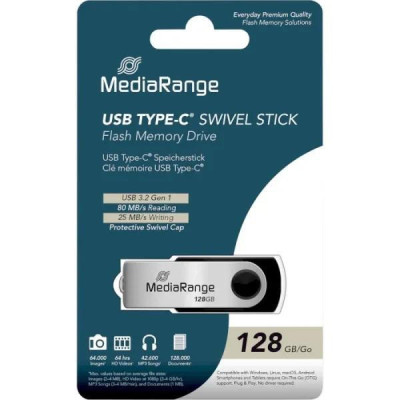 MediaRange 128 GB Swivel USB-C3.2 Black/Silver (MR1954)