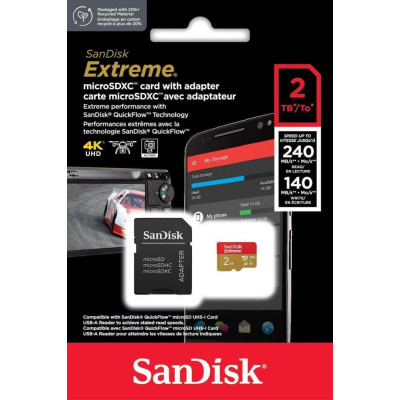 SanDisk 2 TB microSDXC U3 V30 A2 Extreme + Adapter SD (SDSQXAV-2T00-GN6MA)