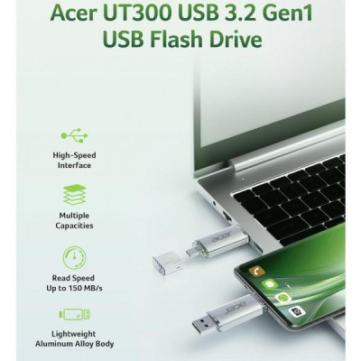 Acer 32 GB UT300 USB-A/Type-C 3.2 Silver (BL.9BWWA.588)