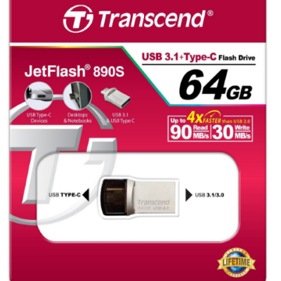 Transcend JetFlash 890 64GB USB 3.1 / Type-C Silver (TS64GJF890S)