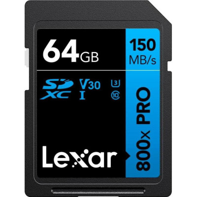 Lexar 64 GB SDXC High Performance 800x Pro UHS-I U3 V30 Class 10 (LSD0800P064G-BNNNG)