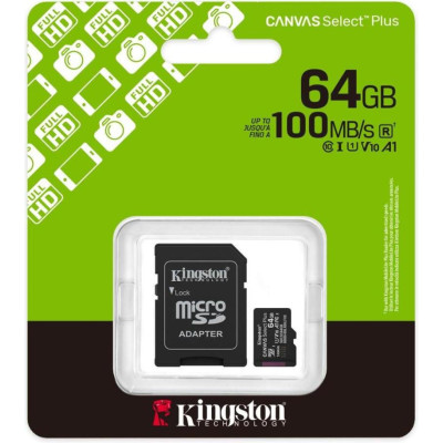 Kingston 64 GB microSDXC Canvas Select Plus Gen3 A1 + SD-Adapter SDCS3/64GB
