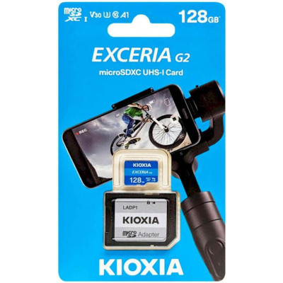 Kioxia 128 GB microSDXC Exceria G2 UHS-I U3 V30 A1 Class 10 + SD-adapter (LMEX2L128GG2)