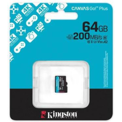 Kingston 64 GB microSDXC Canvas Go! Plus UHS-I U3 V30 A2 Class 10 (SDCG4/64GBSP)