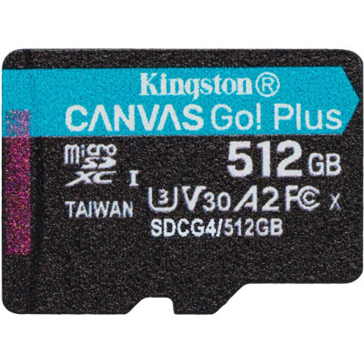 Kingston 512 GB microSDXC Canvas Go! Plus UHS-I U3 V30 A2 Class 10 (SDCG4/512GBSP)