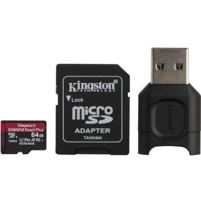 Kingston 64 GB microSDXC class 10 UHS-II U3 Canvas React Plus + Reader MLPMR2/64GB