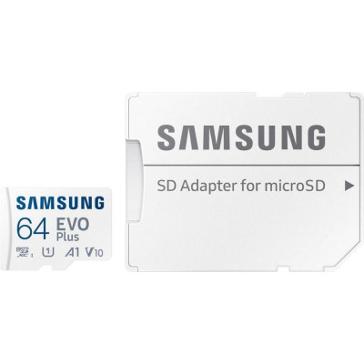 Samsung 64 GB microSDXC Class 10 UHS-I U3 V30 A2 EVO Plus + SD Adapter (MB-MC64SA)