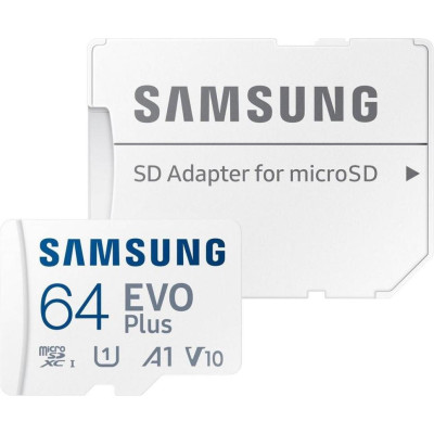 Samsung 64 GB microSDXC Class 10 UHS-I U3 V30 A2 EVO Plus + SD Adapter (MB-MC64SA)