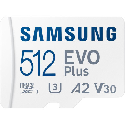 Samsung 512 GB microSDXC Class 10 UHS-I U3 V30 A2 EVO Plus + SD Adapter MB-MC512KA