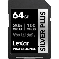 Lexar 64 GB SDXC Professional Silver Plus UHS-I U3 V30 Class 10 (LSDSIPL064G-BNNNG)