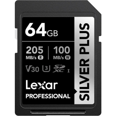 Lexar 64 GB SDXC Professional Silver Plus UHS-I U3 V30 Class 10 (LSDSIPL064G-BNNNG)