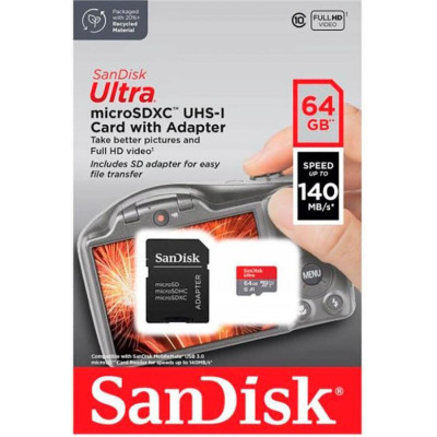 SanDisk 64 GB microSDXC UHS-I U1 A1 Class 10 Ultra (SDSQUAB-064G-GN6IA)