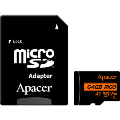 Apacer 64 GB microSDXC UHS-I U3 V30 A2 + SD-adapter (AP64GMCSX10U8-R)