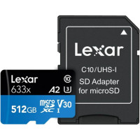 Lexar 512 GB microSDXC High Performance 633x UHS-I U3 V30 A2 Class 10 + SD-adapter (LSDMI512BB633A)