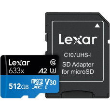 Lexar 512 GB microSDXC High Performance 633x UHS-I U3 V30 A2 Class 10 + SD-adapter (LSDMI512BB633A)