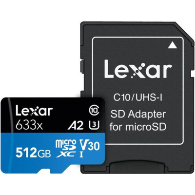 Lexar 512 GB microSDXC High Performance 633x UHS-I U3 V30 A2 Class 10 + SD-adapter (LSDMI512BB633A)