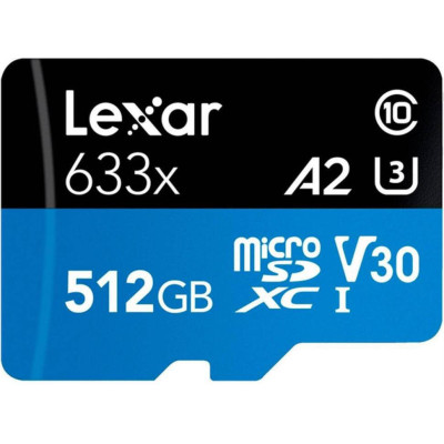 Lexar 512 GB microSDXC High Performance 633x UHS-I U3 V30 A2 Class 10 + SD-adapter (LSDMI512BB633A)