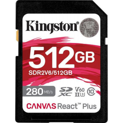 Kingston 512 GB SDXC Canvas React Plus UHS-II U3 V60 Class 10 (SDR2V6/512GB)