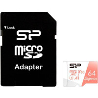 Silicon Power 64 GB microSDXC U3 A1 V30 Superior 100R/80W + SD Adapter (SP064GBSTXDV3V20SP)
