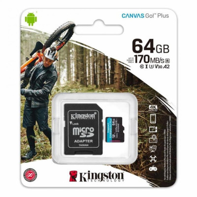 Kingston 64 GB microSDXC class 10 UHS-I U3 Canvas Go! Plus + SD Adapter SDCG3/64GB