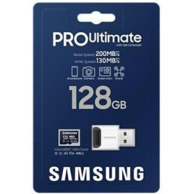 Samsung 128 GB Pro Ultimate microSDXC Class 10 UHS-I U3 A2 + Reader (MB-MY128SB/WW)