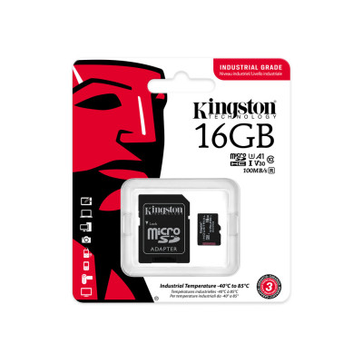 Kingston 16 GB microSDHC UHS-I (U3) V30 A1 Industrial + SD Adapter (SDCIT2/16GB)