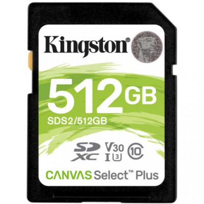 Kingston 512 GB SDXC Class 10 UHS-I U3 Canvas Select Plus SDS2/512GB