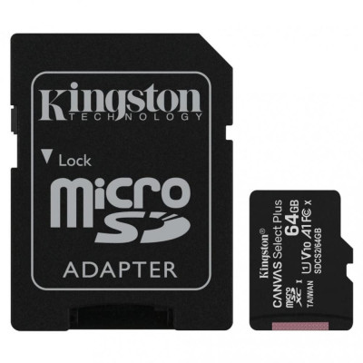 Kingston 64 GB microSDXC Class 10 UHS-I Canvas Select Plus + SD Adapter SDCS2/64GB